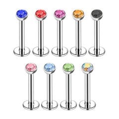 Renkli Tek 2mm Taş Çelik Labret Piercing, Tragus-Dudak-Helix-Kıkırdak
