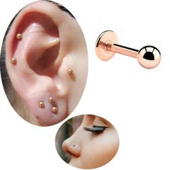 Toplu Rose Çelik Flatback Düz Bar Piercing, Tragus-Helix-Conch-Burun-Dudak-Kıkırdak