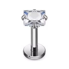 Kare Taş Çelik Labret Piercing, Tragus-Dudak-Helix-Kıkırdak