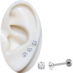 Kare Taş Çelik Labret Piercing, Tragus-Dudak-Helix-Kıkırdak