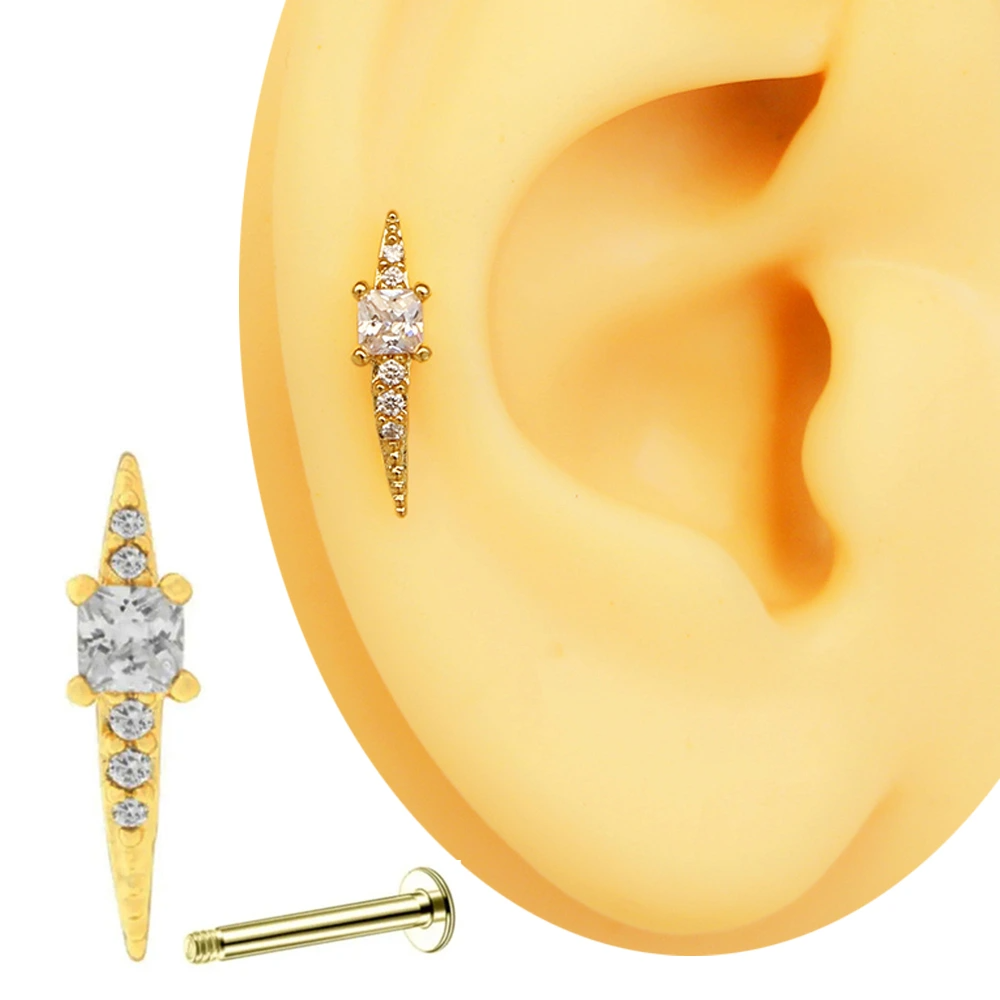Altın rengi zirkon taşlı ışık oku figürlü tragus helix kıkırdak piercing kulak çekimi