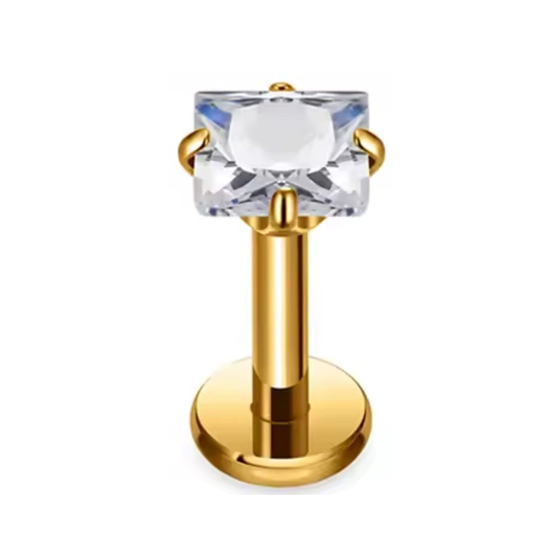 Kare Taş Gold Çelik Labret Piercing, Tragus-Dudak-Helix-Kıkırdak