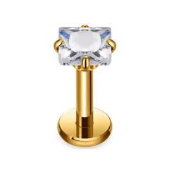 Kare Taş Gold Çelik Labret Piercing, Tragus-Dudak-Helix-Kıkırdak