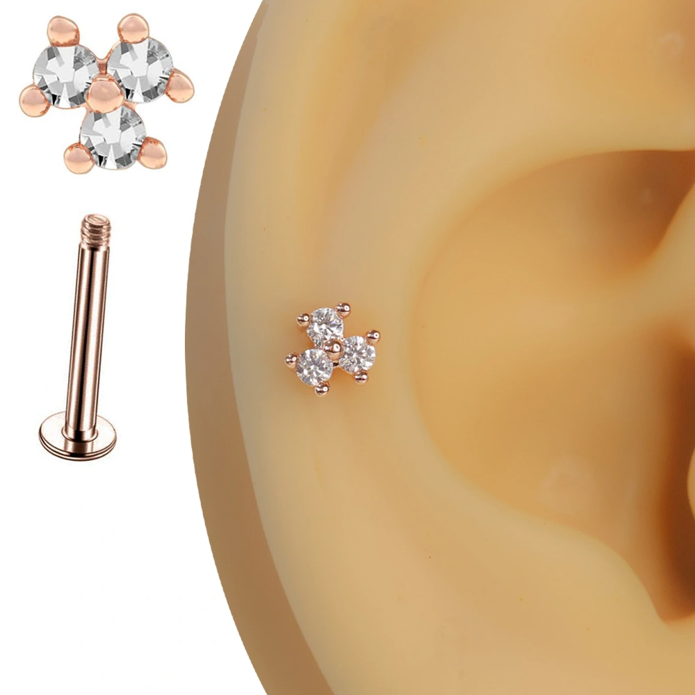 Rose rengi zirkon taşlı ışık üçlemesi figürlü tragus helix kıkırdak piercing kulak çekimi
