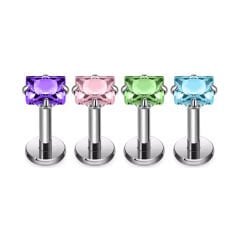 Renkli Kare Taş Çelik Labret Piercing, Tragus-Dudak-Helix-Kıkırdak