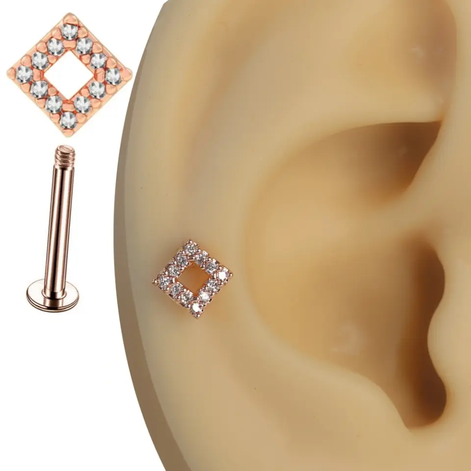 Rose gold ışığın penceresi geometrik kare zirkon taşlı tragus helix kıkırdak piercing kulak üzerindeki modern duruşu