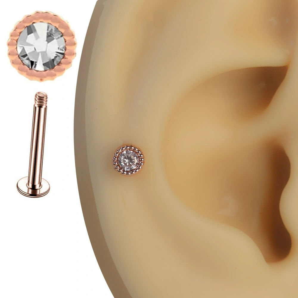 Rose gold pembe çember yuvarlak zirkon taşlı tragus helix kıkırdak piercing kulak üzerindeki zarif duruşu