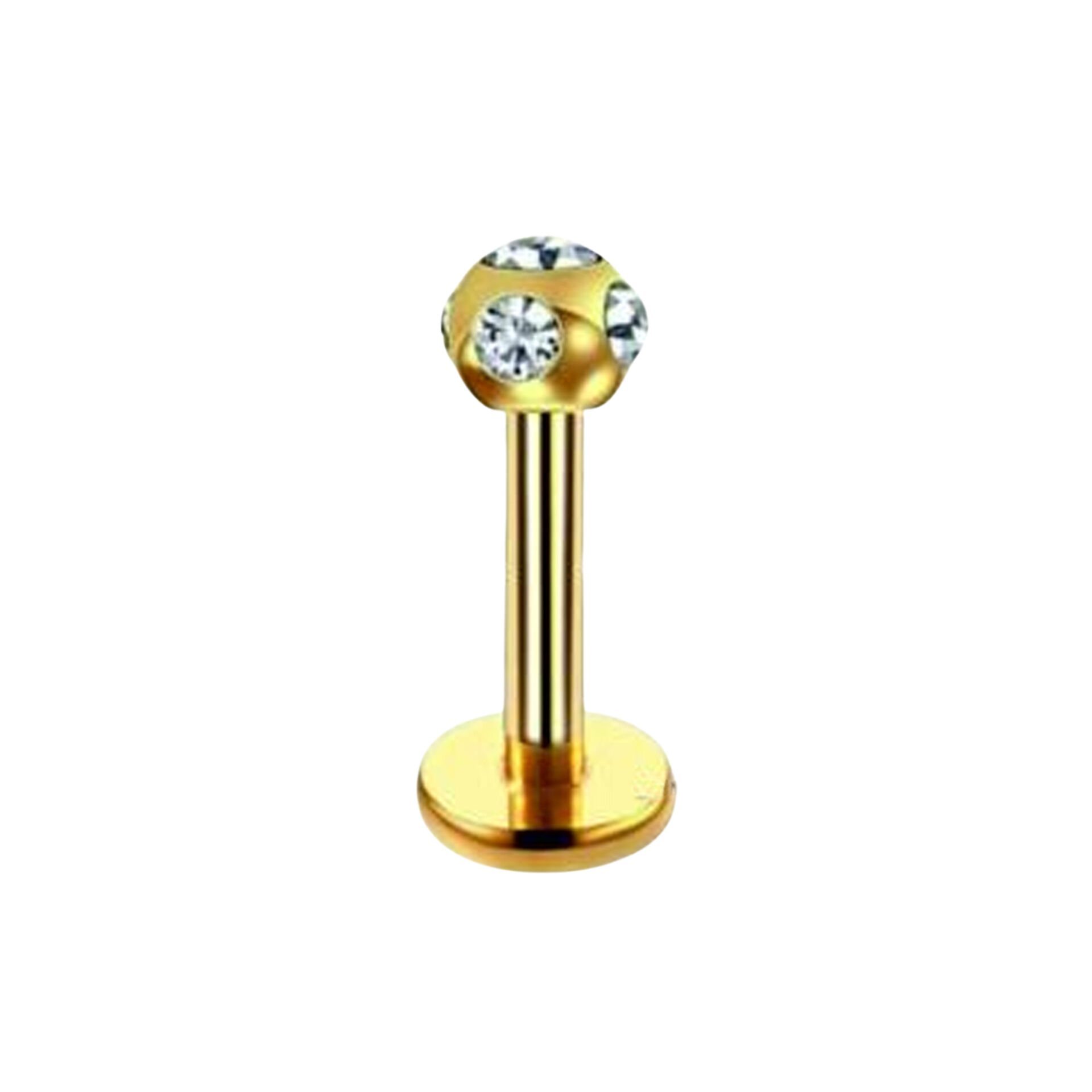Çok Taş Gold Çelik Labret Piercing, Tragus-Dudak-Helix-Kıkırdak