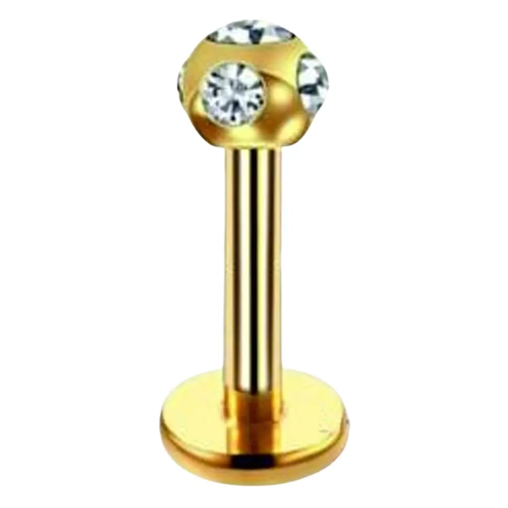 Altın renkli disko taşlı flatback kıkırdak piercing ve bar detay görünümü