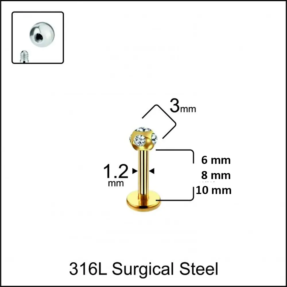 6mm 8mm 10mm bar seçenekli gold disko taşlı dudak piercing modelleri