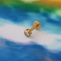 Flatback arkası düz vidalı gümüş kristal dudak piercing