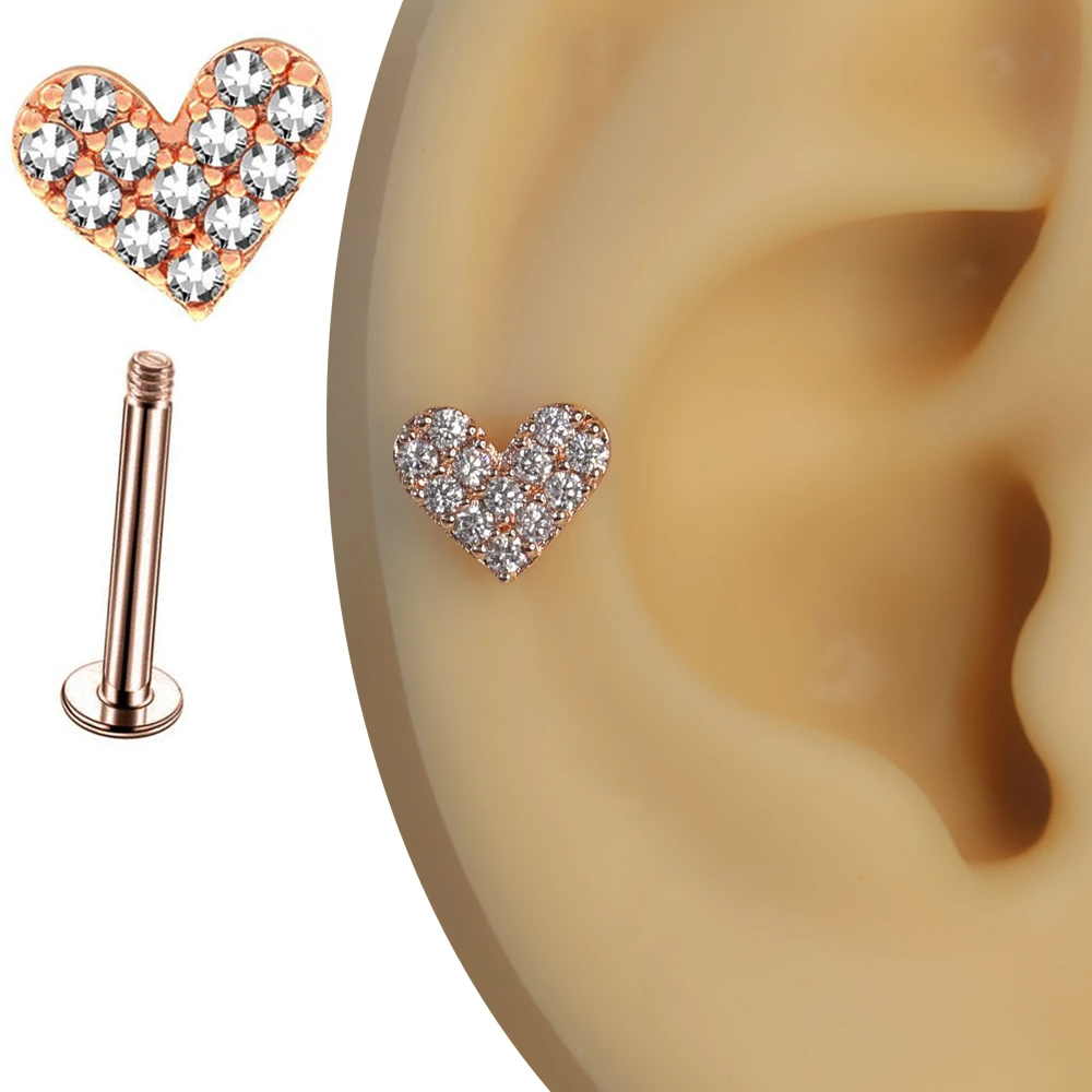 Rose gold ışıl kalp zirkon taşlı romantik tragus helix kıkırdak piercing kulak üzerindeki zarif duruşu
