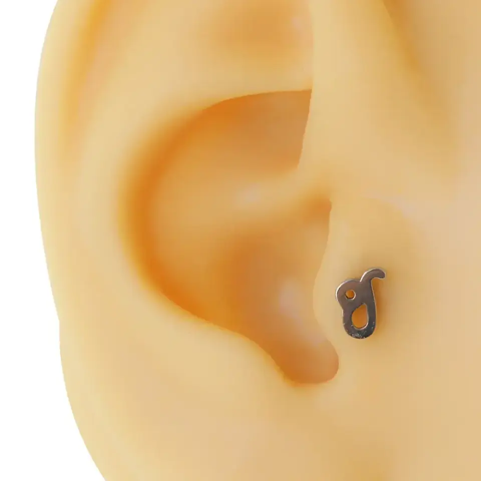 Aslan burcu sembollü gümüş renk cerrahi çelik tragus piercing