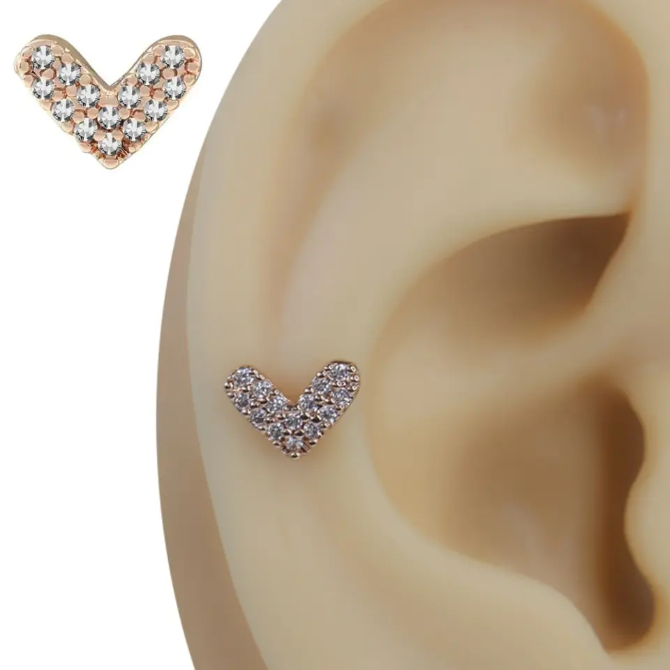 Rose gold ışıltılı aşk kalp zirkon taşlı tragus helix kıkırdak piercing kulak üzerindeki romantik duruşu