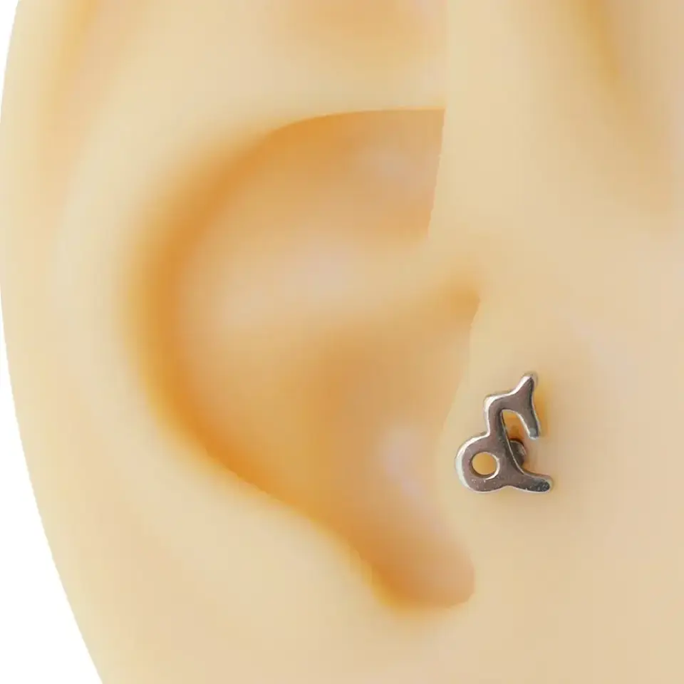 Oğlak burcu gümüş renk cerrahi çelik tragus piercing flatback model