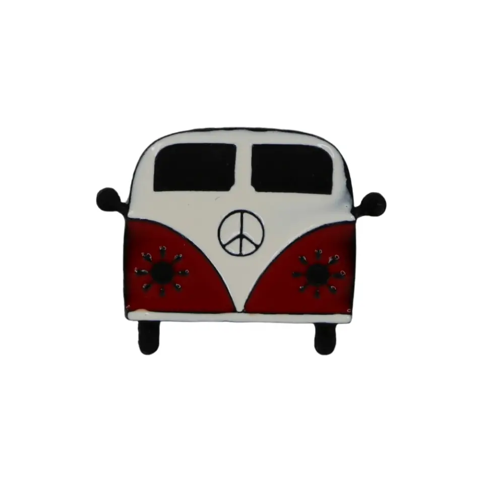 Bez çanta ve kot ceket süslemesi için bordo beyaz retro vosvos minibüs model alternatif tarz iğneli rozet tasarımı