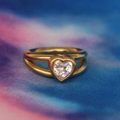 Kalp Tek Taş Kilitli Gold Çelik 8 mm Halka Piercing, Tragus-Helix-Kıkırdak-Auricle-Nostril