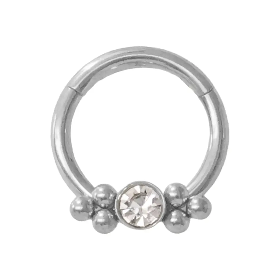 Gümüş renkli menteşeli clicker Sphere Glow tasarımı 316L cerrahi çelik halka septum kıkırdak piercing