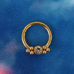 Altı Top Tek Zirkon Kilitli Gold Çelik Halka Piercing, Tragus-Daith-Helix-Kıkırdak-Septum-Auricle