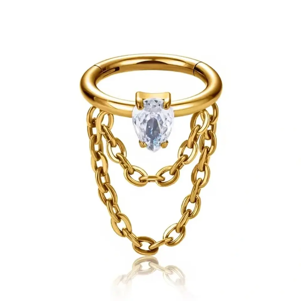 Altın renkli menteşeli clicker Rainfall tasarımı 316L cerrahi çelik halka helix kıkırdak piercing