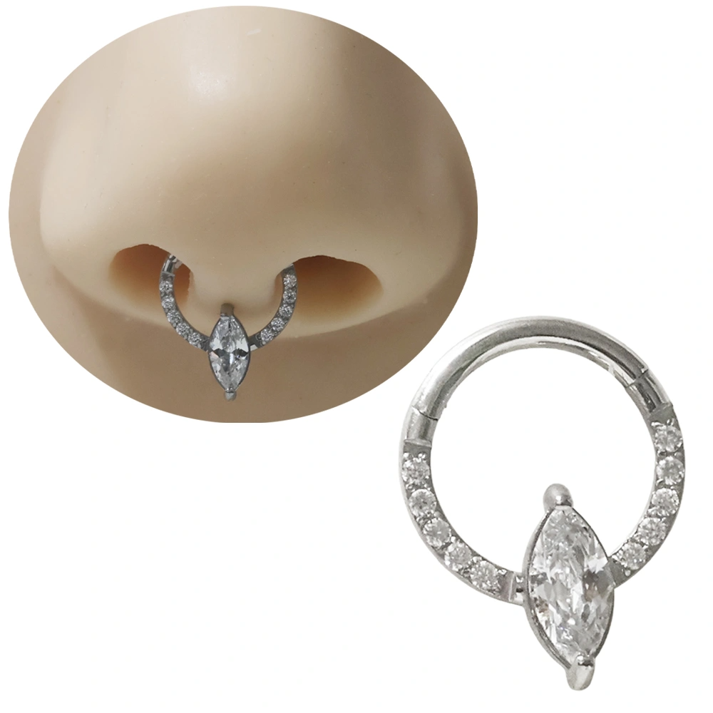 Gümüş renkli menteşeli clicker Empress Halo tasarımı 316L cerrahi çelik halka septum kıkırdak piercing