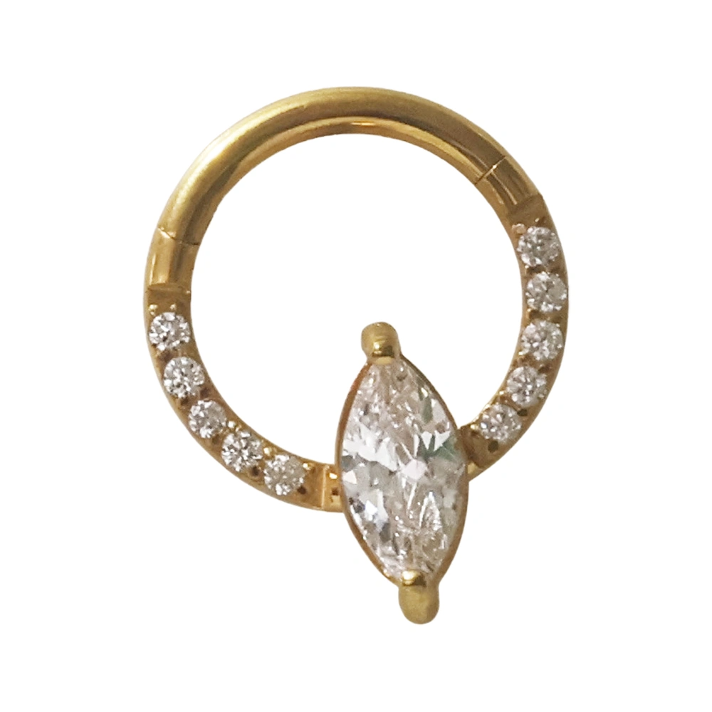 Altın renkli menteşeli clicker Empress Halo tasarımı 316L cerrahi çelik halka septum kıkırdak piercing