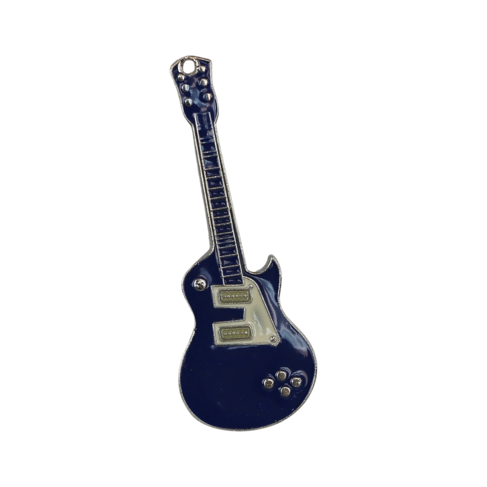 Sırt çantası ve kot ceket süslemesi için lacivert renkli elektro gitar model alternatif tarz iğneli rozet tasarımı
