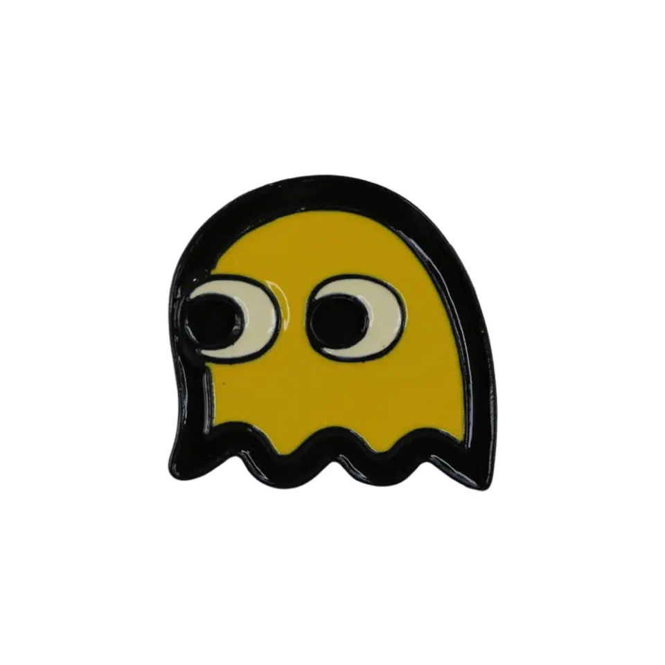 Kumaş çanta ve kot mont süslemesi için sarı renkli retro Pacman hayalet model alternatif tarz iğneli rozet tasarımı