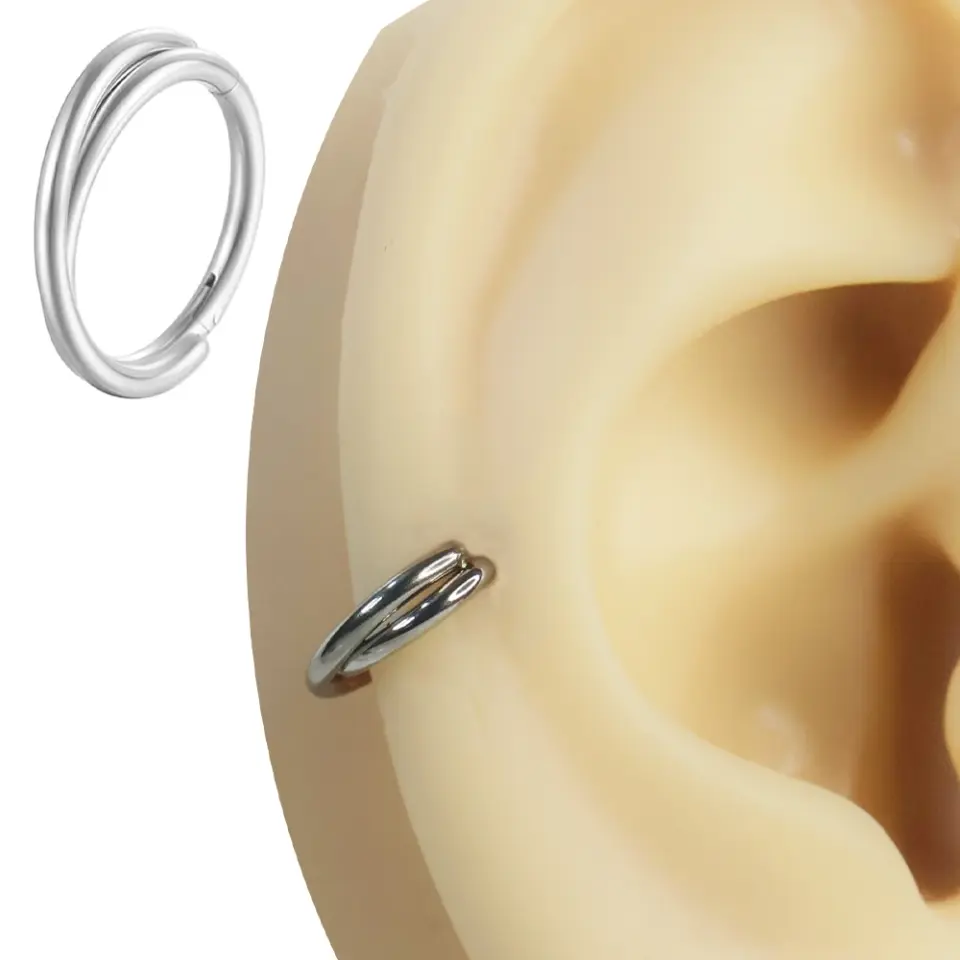 Gümüş renkli menteşeli clicker Glow Ring tasarımı 316L cerrahi çelik halka burun kıkırdak piercing