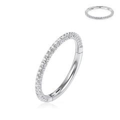 Üç Tarafı Sıra Zirkon Kilitli Çelik 8 mm Halka Piercing, Daith-Helix-Kıkırdak-Septum-Auricle