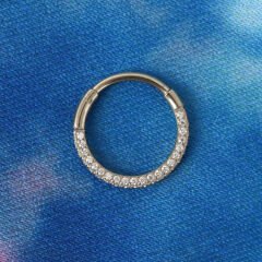 Üç Tarafı Sıra Zirkon Kilitli Çelik 8 mm Halka Piercing, Daith-Helix-Kıkırdak-Septum-Auricle