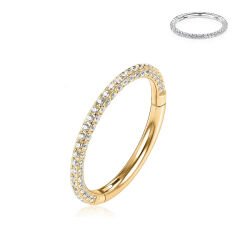 Üç Tarafı Sıra Zirkon Kilitli Gold Çelik 8 mm Halka Piercing, Daith-Helix-Kıkırdak-Septum-Auricle