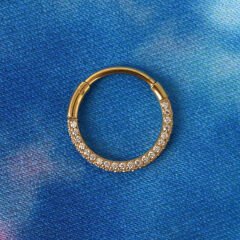 Üç Tarafı Sıra Zirkon Kilitli Gold Çelik 8 mm Halka Piercing, Daith-Helix-Kıkırdak-Septum-Auricle