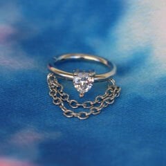 Kalp Zirkon Çift Zincir Kilitli Çelik 8 mm Halka Piercing, Helix-Kıkırdak-Auricle