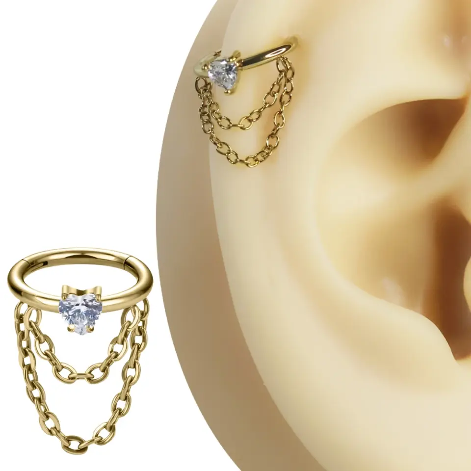 Altın renkli menteşeli clicker Amour Chain tasarımı 316L cerrahi çelik halka helix kıkırdak piercing