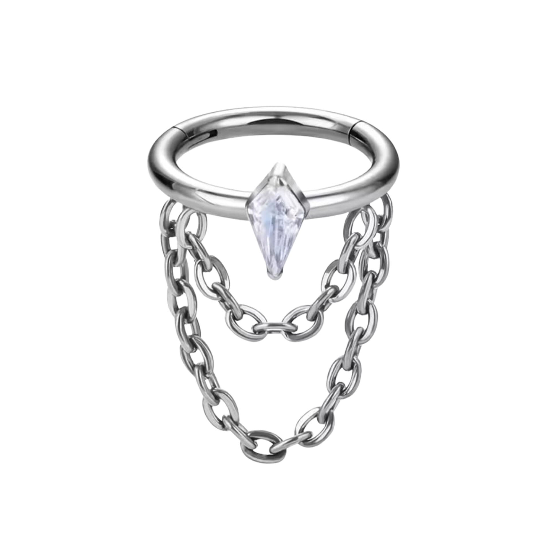 Drakula Zirkon Çift Zincir Kilitli Çelik 8 mm Halka Piercing, Helix-Kıkırdak-Auricle