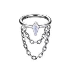 Drakula Zirkon Çift Zincir Kilitli Çelik 8 mm Halka Piercing, Helix-Kıkırdak-Auricle