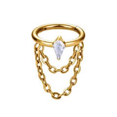 Drakula Zirkon Çift Zincir Kilitli Gold Çelik 8 mm Halka Piercing, Helix-Kıkırdak-Auricle