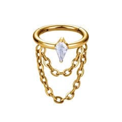 Drakula Zirkon Çift Zincir Kilitli Gold Çelik 8 mm Halka Piercing, Helix-Kıkırdak-Auricle