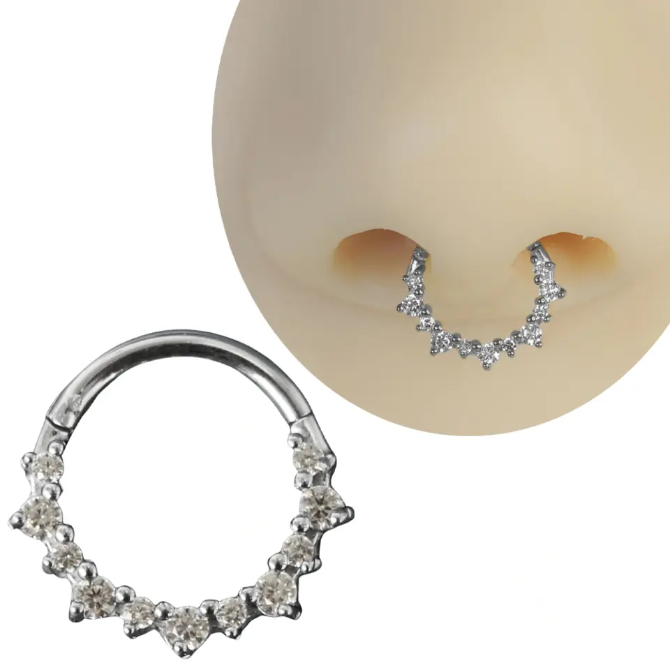 Gümüş renkli menteşeli clicker Constellation tasarımı 316L cerrahi çelik halka septum kıkırdak piercing