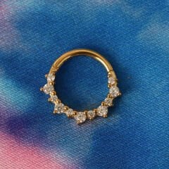 oOoOoOoOo Zirkon Kilitli Gold Çelik 8 mm Halka Piercing, Daith-Helix-Kıkırdak-Septum-Auricle