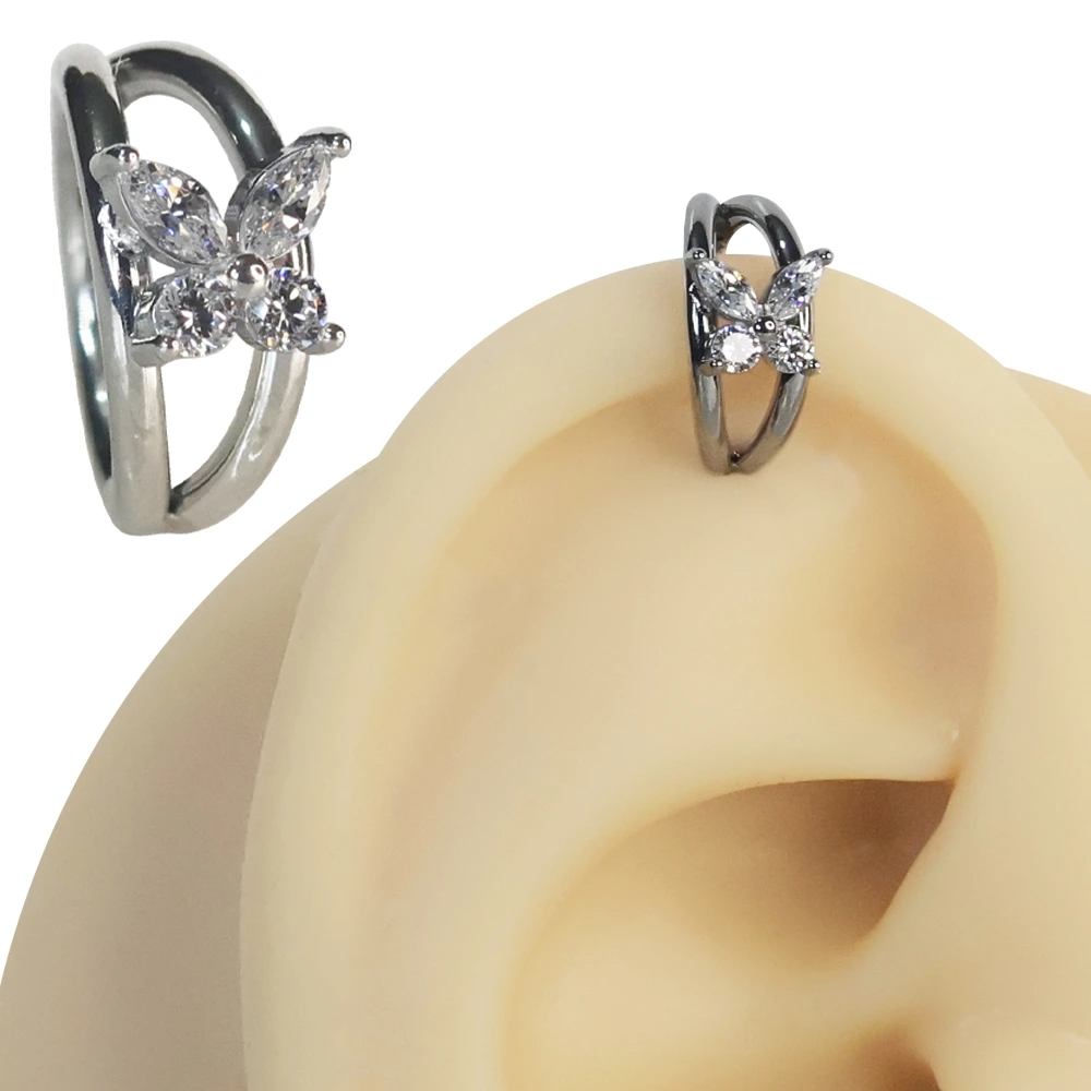 Gümüş renkli menteşeli clicker Queen tasarımı 316L cerrahi çelik halka burun kıkırdak piercing