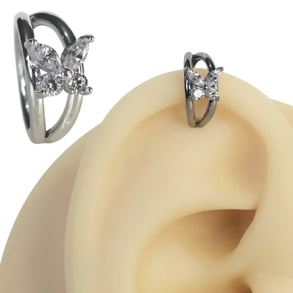 Gümüş renkli menteşeli clicker Queen tasarımı 316L cerrahi çelik halka burun kıkırdak piercing