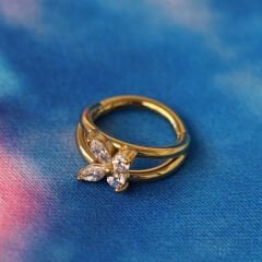 Badem Taş Kelebek Kilitli Gold Çelik 8 mm Halka Piercing, Tragus-Nostril-Helix-Kıkırdak-Lobe-Auricle