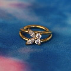 Badem Taş Kelebek Kilitli Gold Çelik 8 mm Halka Piercing, Tragus-Nostril-Helix-Kıkırdak-Lobe-Auricle