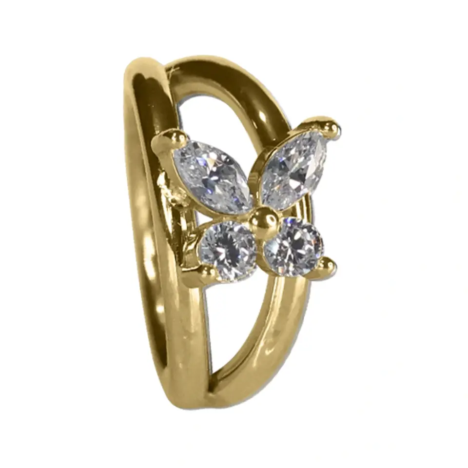 Altın renkli menteşeli clicker Butterfly Wing tasarımı 316L cerrahi çelik halka burun kıkırdak piercing