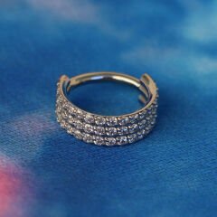 Üç Sıra Zirkon Kilitli Çelik 8 mm Halka Piercing, Tragus-Nostril-Helix-Kıkırdak-Lobe-Auricle