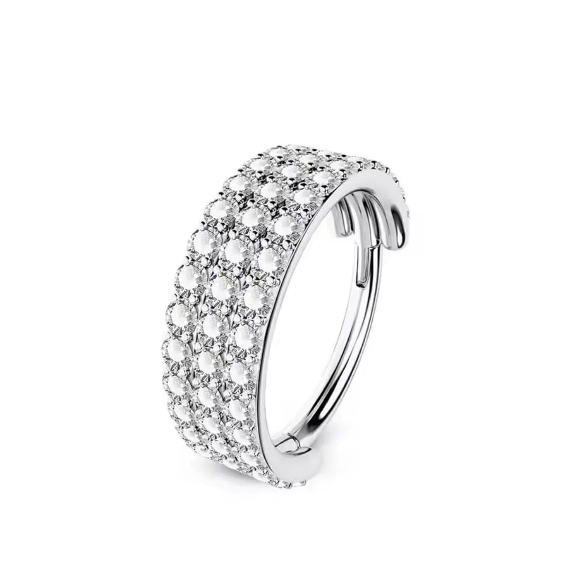 Üç Sıra Zirkon Kilitli Çelik 8 mm Halka Piercing, Tragus-Nostril-Helix-Kıkırdak-Lobe-Auricle