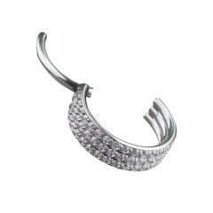 Üç Sıra Zirkon Kilitli Çelik 8 mm Halka Piercing, Tragus-Nostril-Helix-Kıkırdak-Lobe-Auricle