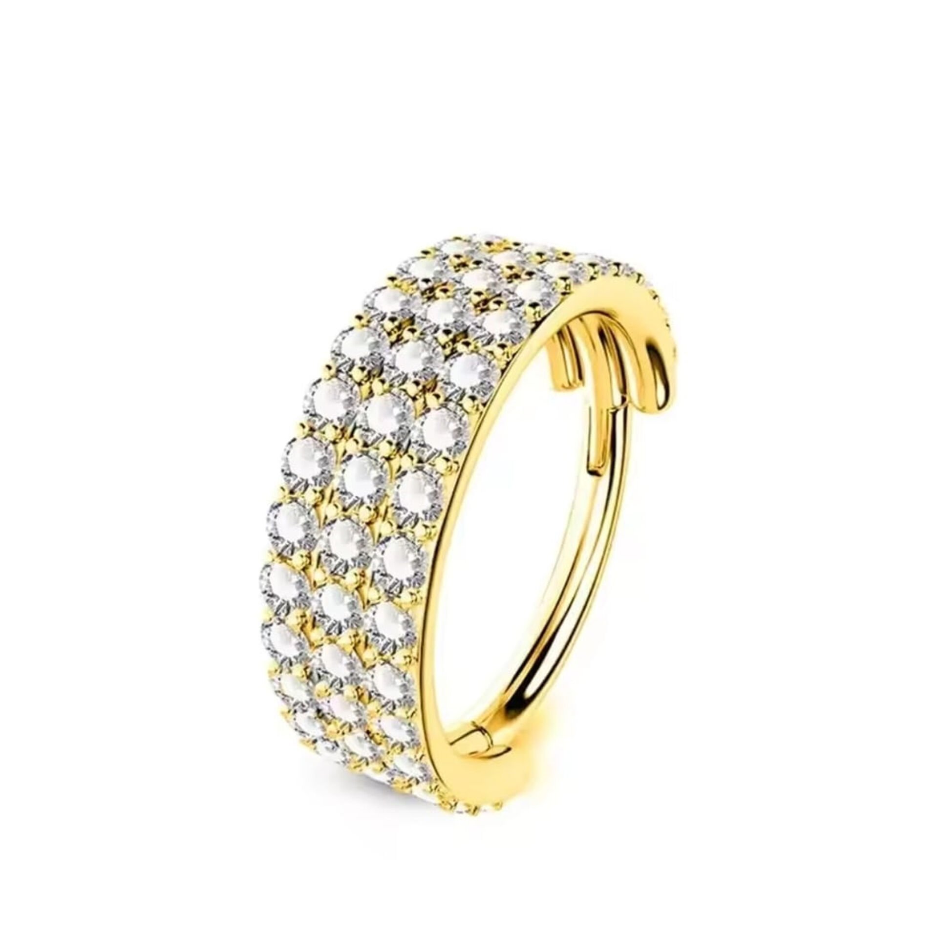 Üç Sıra Zirkon Kilitli Gold Çelik 8 mm Halka Piercing, Tragus-Nostril-Helix-Kıkırdak-Lobe-Auricle